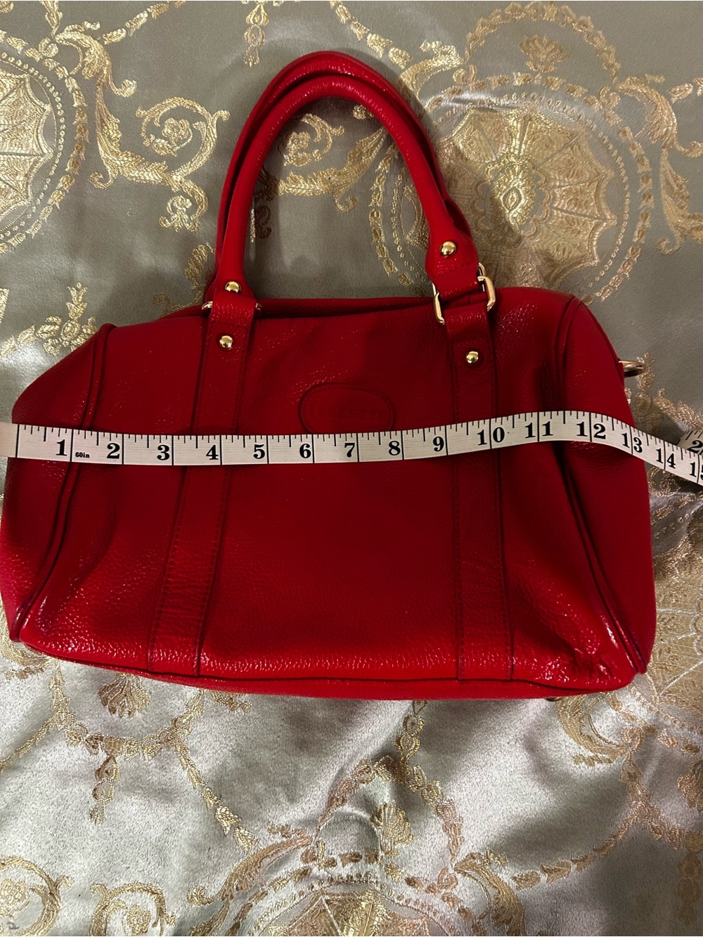 Terzetto Red Leather Satchel with Gold Accents - Picture 6 of 8
